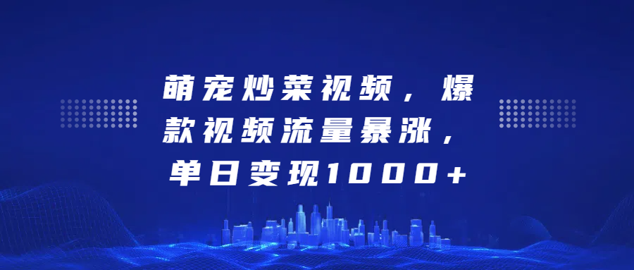 萌宠炒菜视频，爆款视频流量暴涨，单日变现1000+ - 2Y资源-2Y资源