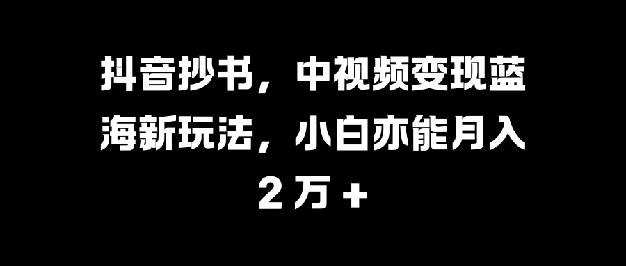 抖音抄书，中视频变现蓝海新玩法，小白亦能月入 2 万 + - 2Y资源-2Y资源