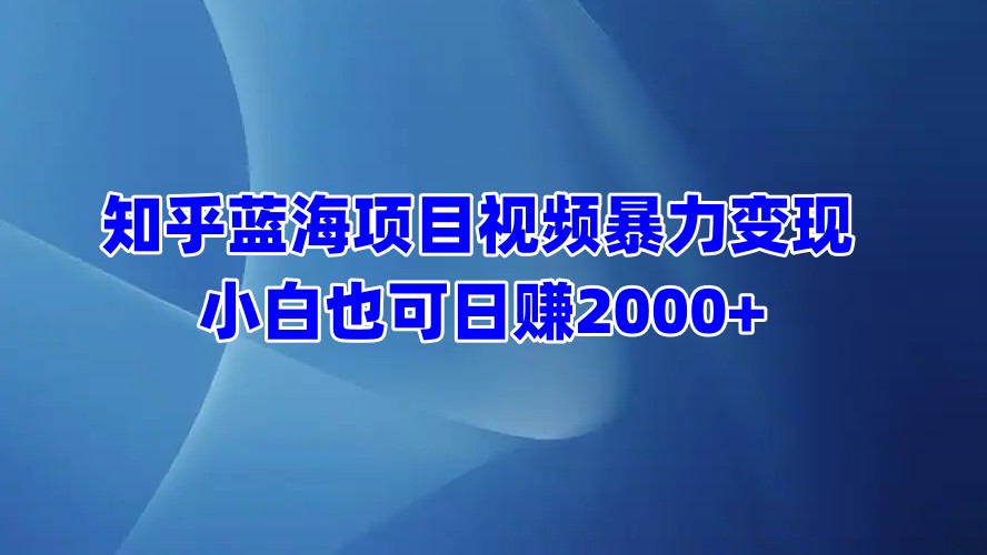 知乎蓝海项目视频暴力变现 小白也可日赚2000+ - 2Y资源-2Y资源