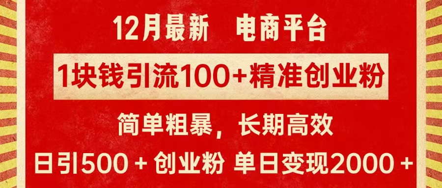 拼多多淘宝电商平台1块钱引流100个精准创业粉，简单粗暴高效长期精准，单人单日引流500+创业粉，日变现2000+ - 2Y资源-2Y资源